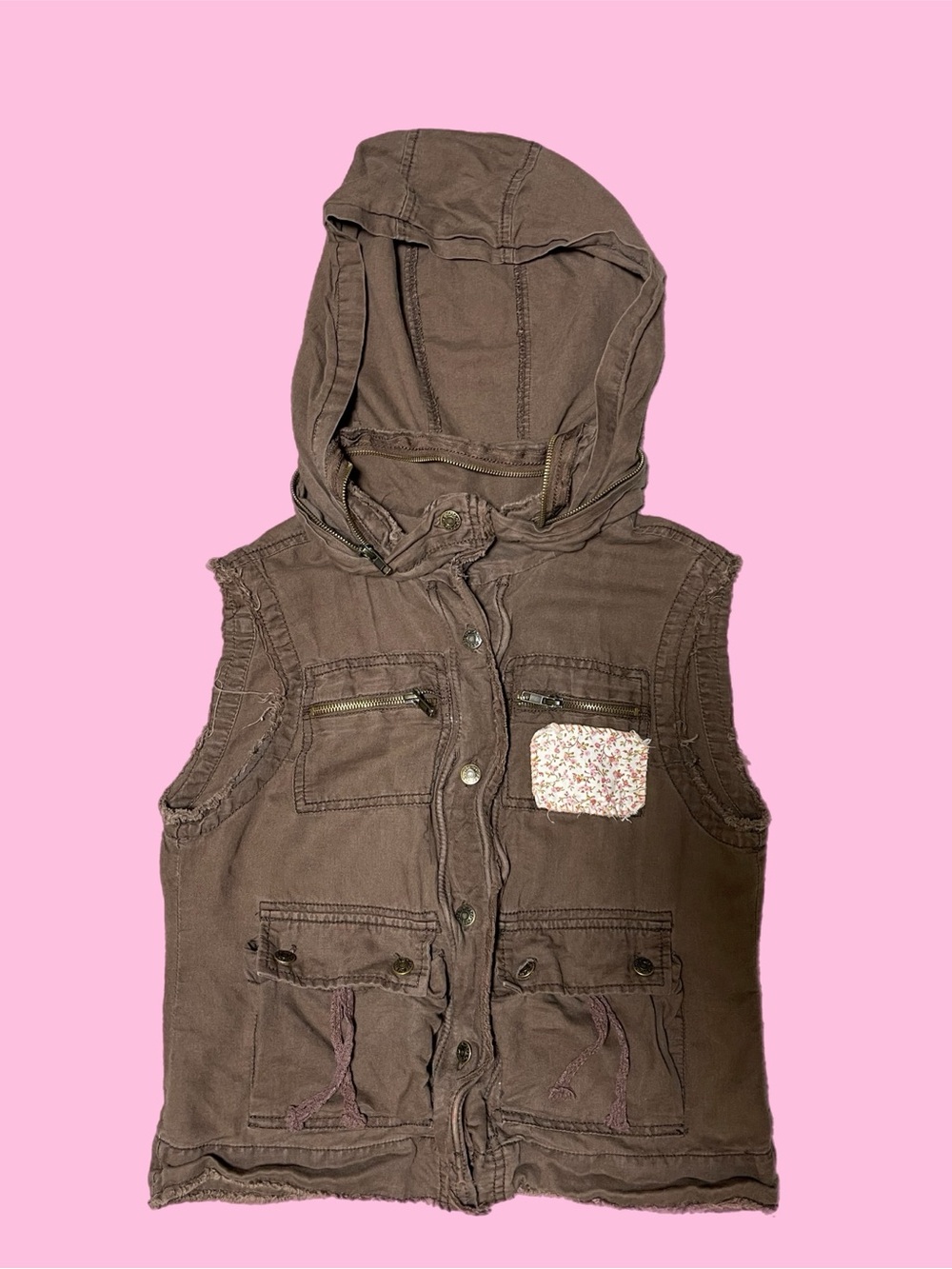 Vintage Free People Military-Style Patchwork Vest